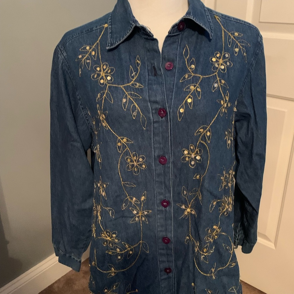 Floral Embroidered Denim Shirt